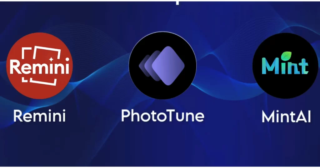 this image is related to comparison between Remini, Phototune, and MintAI.